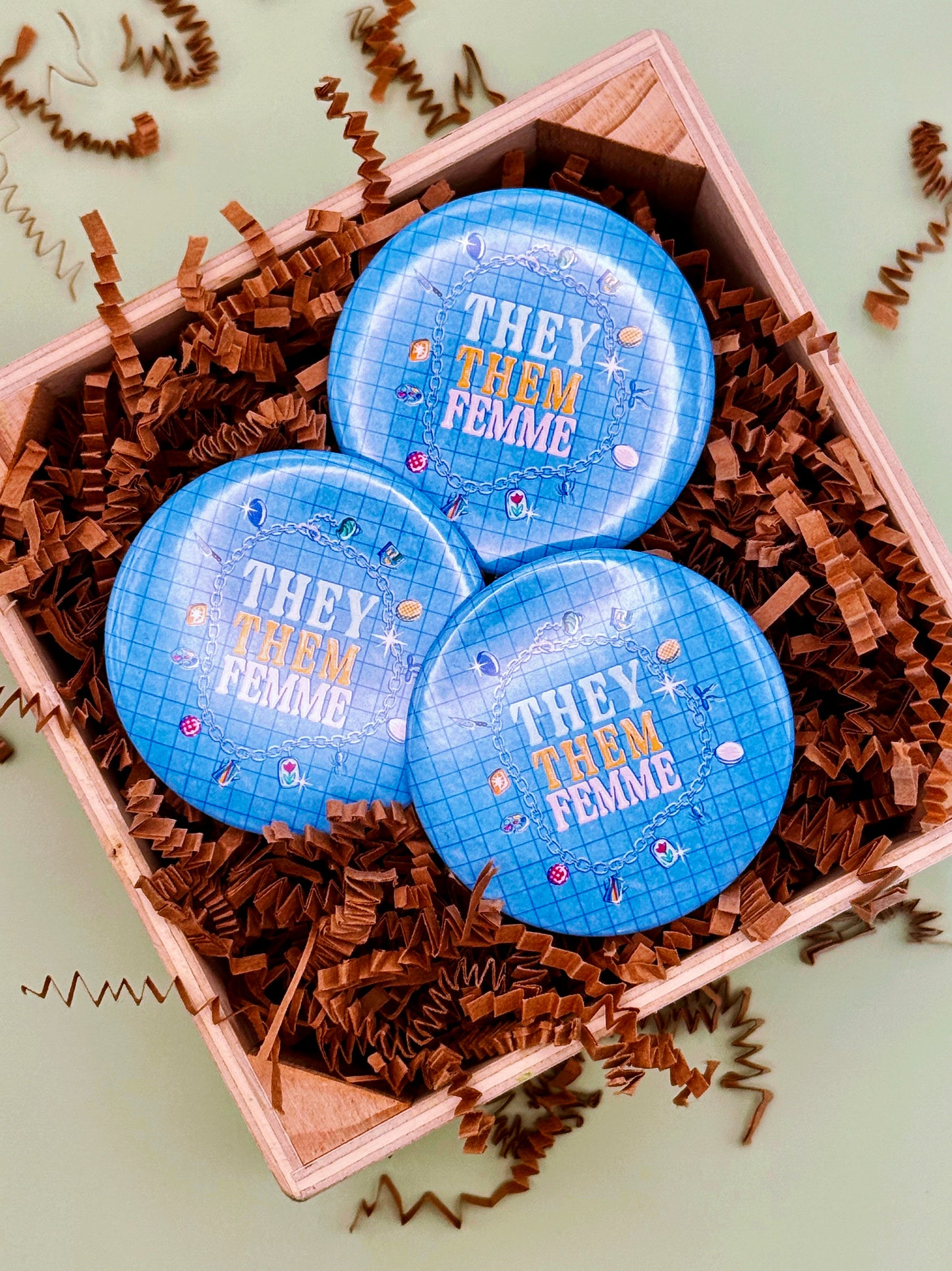 They Them Femme Button Badge - Multiple Styles Available