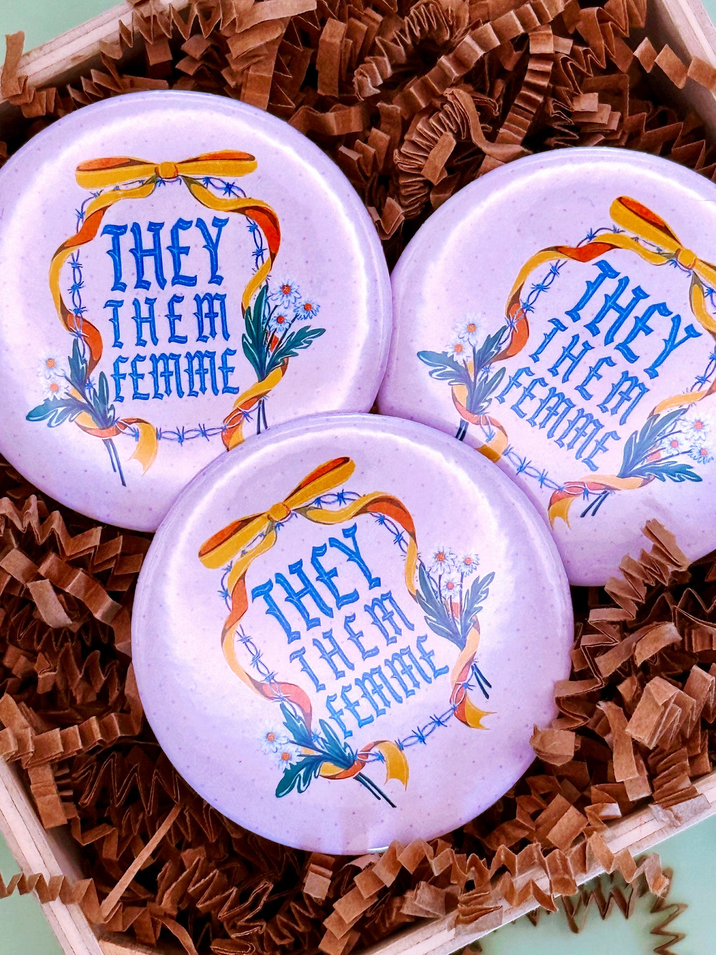 They Them Femme Button Badge - Multiple Styles Available