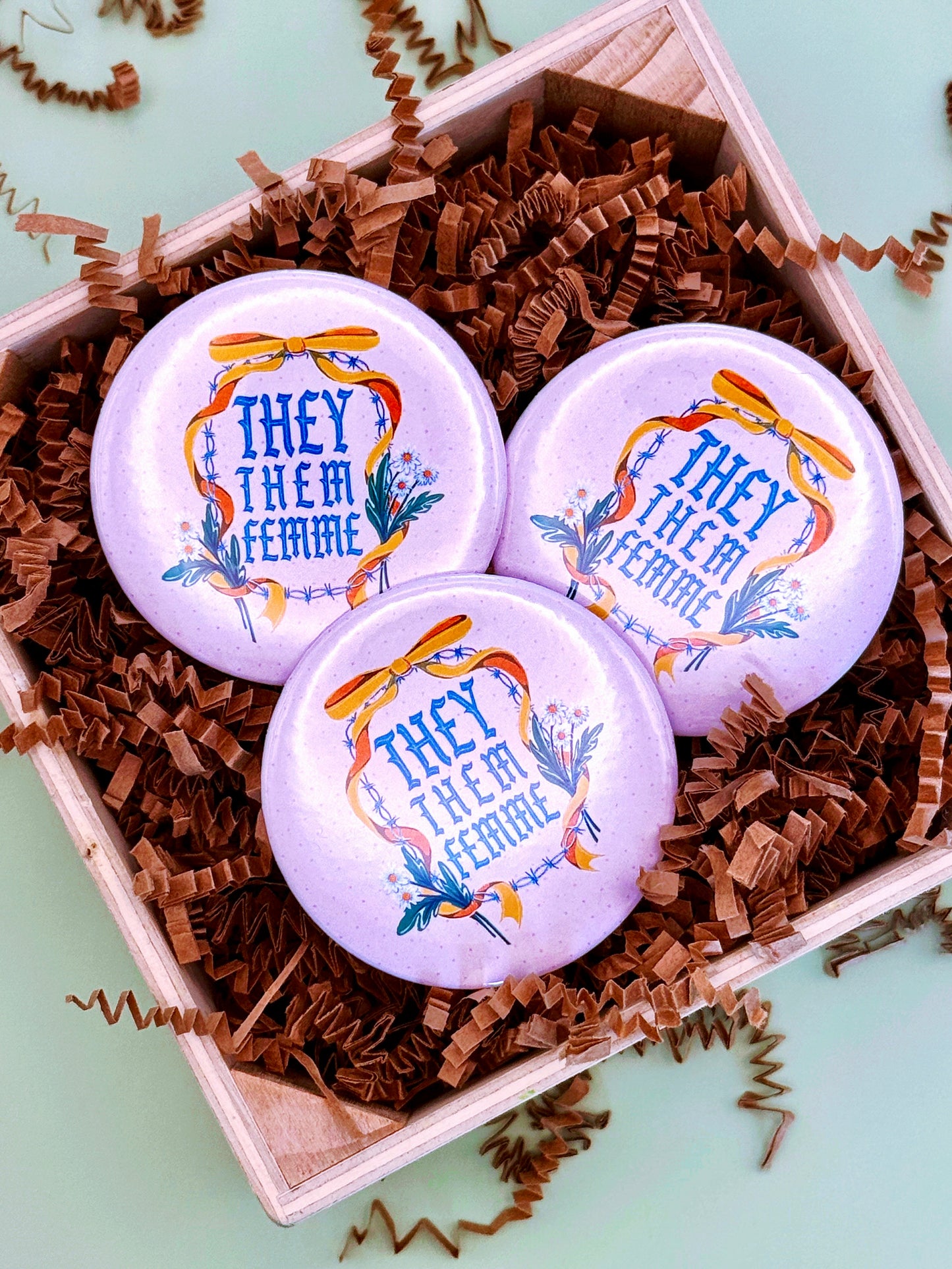 They Them Femme Button Badge - Multiple Styles Available
