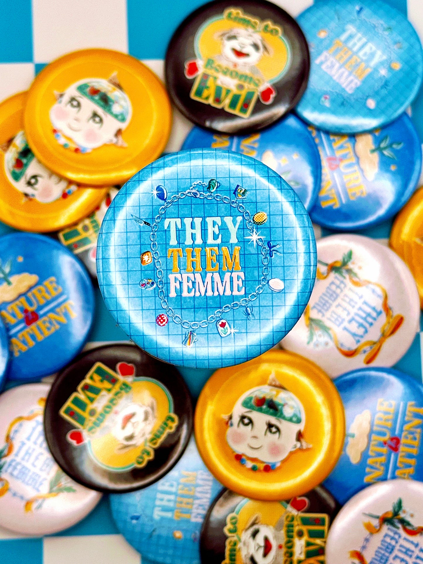 They Them Femme Button Badge - Multiple Styles Available