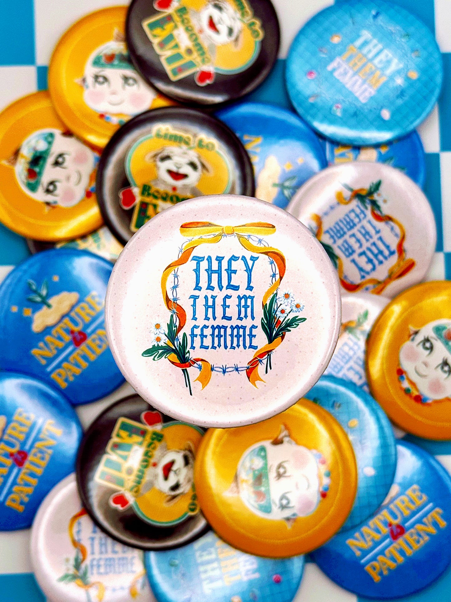 They Them Femme Button Badge - Multiple Styles Available
